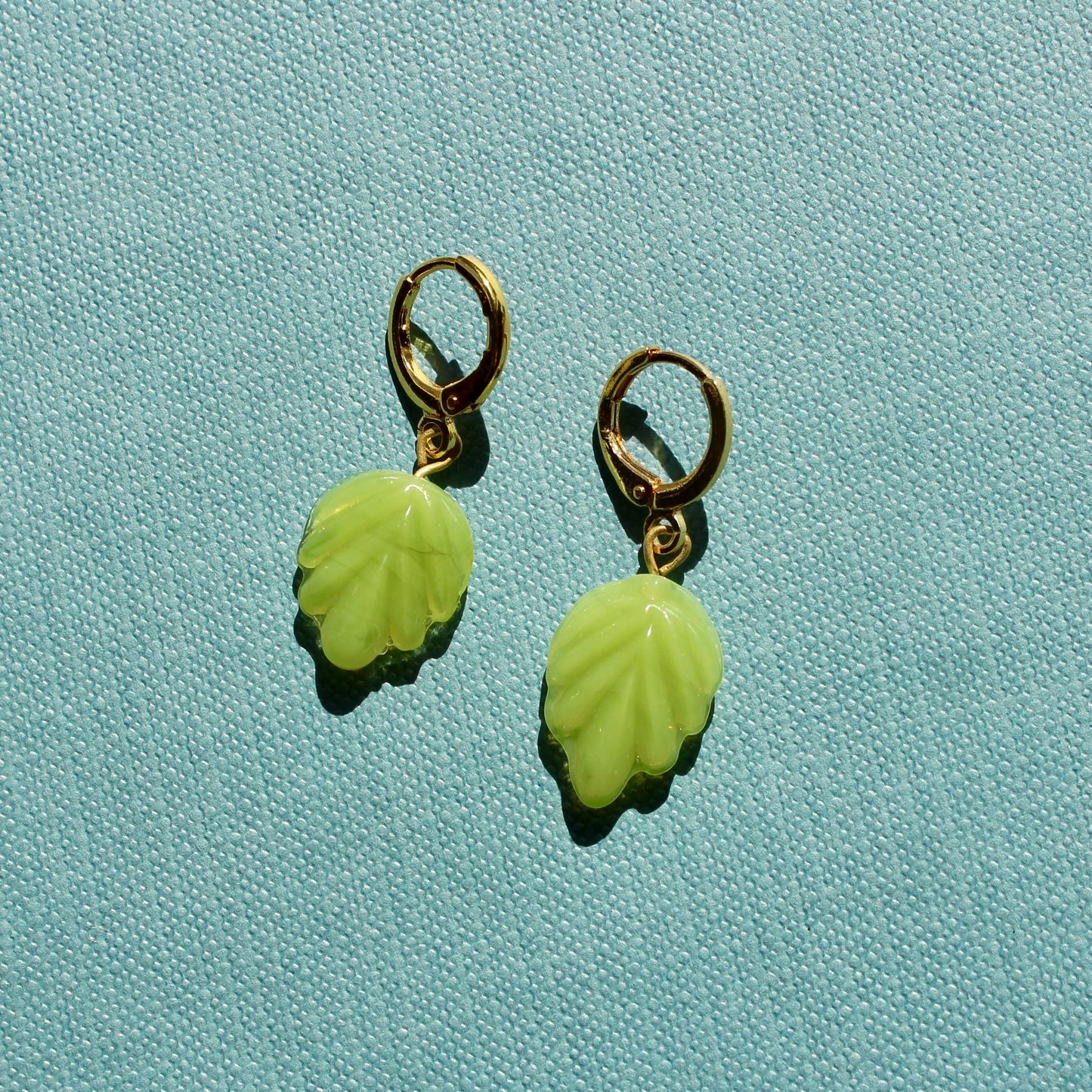 Vintage Green Leaf Charm Hoops