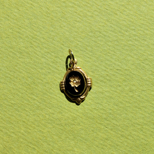 1970s Carved Glass Black Clover Charm