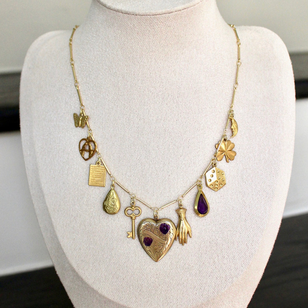Vintage Charm Necklace with Purple Accents