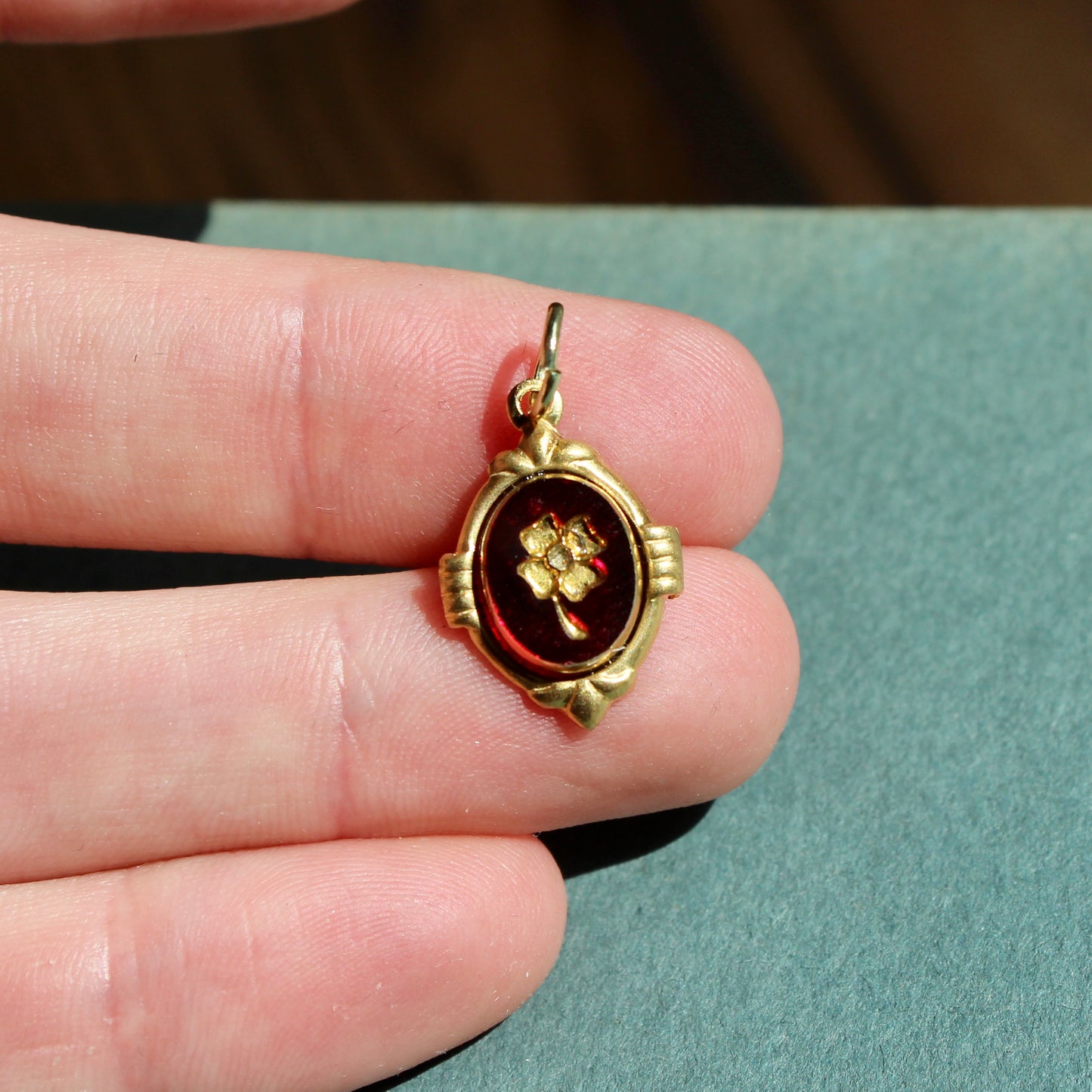 1970s Carved Glass Red Clover Charm