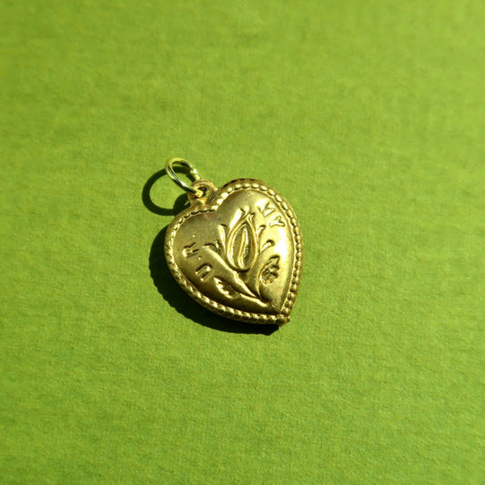 Vintage Brass Puffed Heart Charm