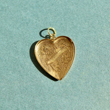 Load image into Gallery viewer, Vintage Brass Heart Charm with Purple Flowers
