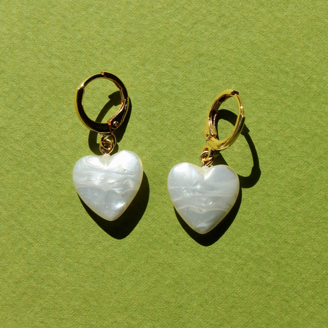 Vintage Pearl Heart Charm Hoops