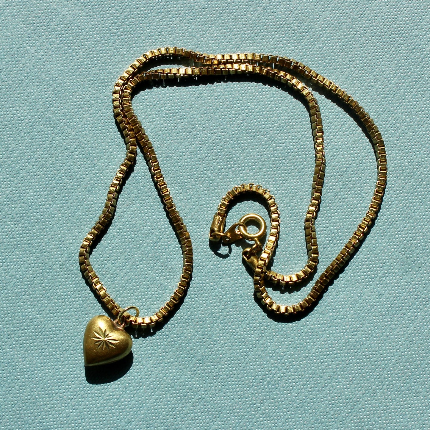 Vintage Brass Puffy Heart Necklace