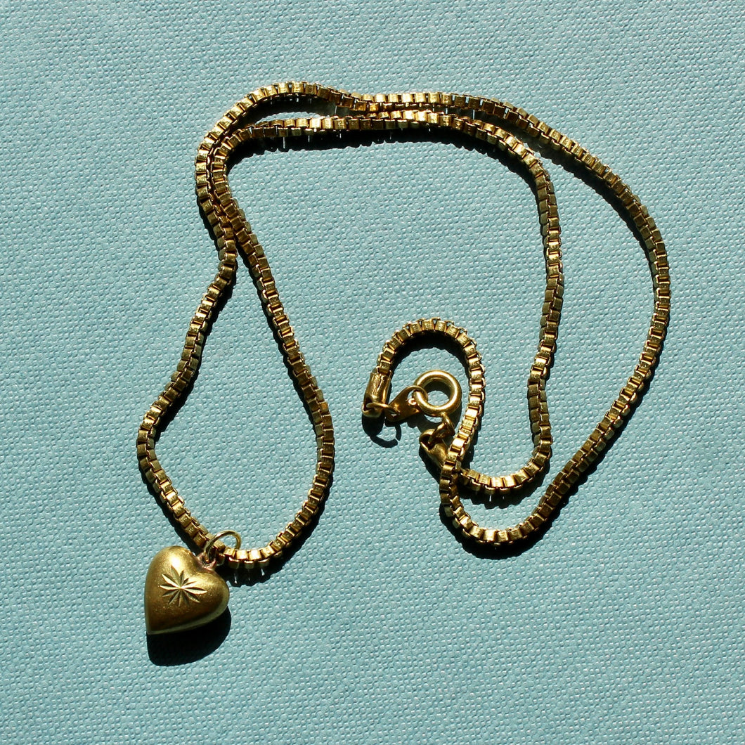 Vintage Brass Puffy Heart Necklace