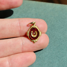 Load image into Gallery viewer, 1970s Carved Glass Red Horseshoe Charm
