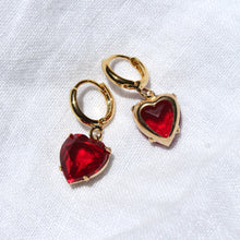 Load image into Gallery viewer, Vintage Ruby Heart Hoops

