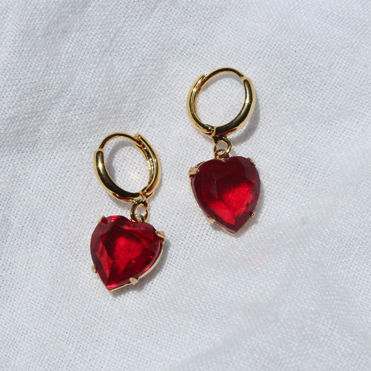 Vintage Ruby Heart Hoops