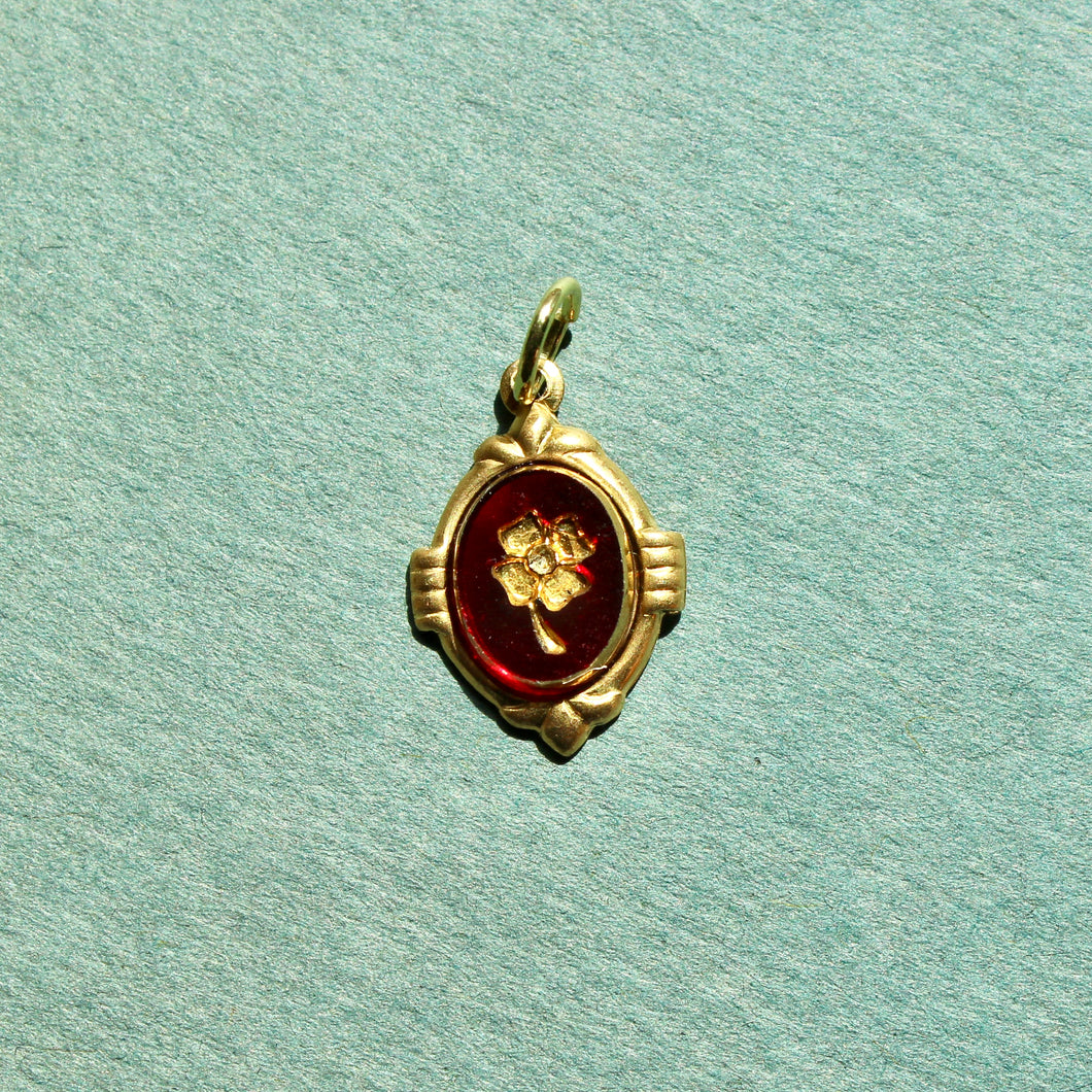 1970s Carved Glass Red Clover Charm