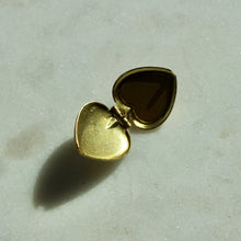 Load image into Gallery viewer, Vintage Small Pink Cameo Heart Locket - Mini Vintage Brass Heart Locket Charm - Brass Locket
