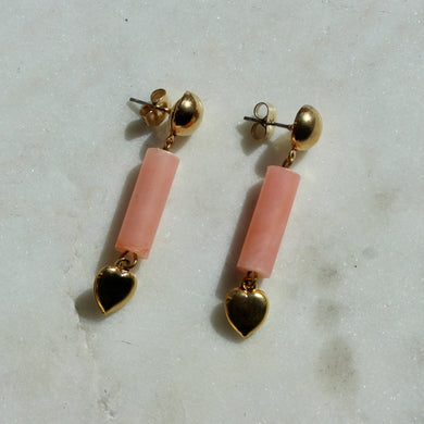 Vintage Pink Heart Drop Earrings - Reworked Vintage Handmade Earrings