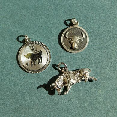 Vintage Sterling Silver Taurus Zodiac Charm - Silver Taurus Charm - Vintage Zodiac Charm