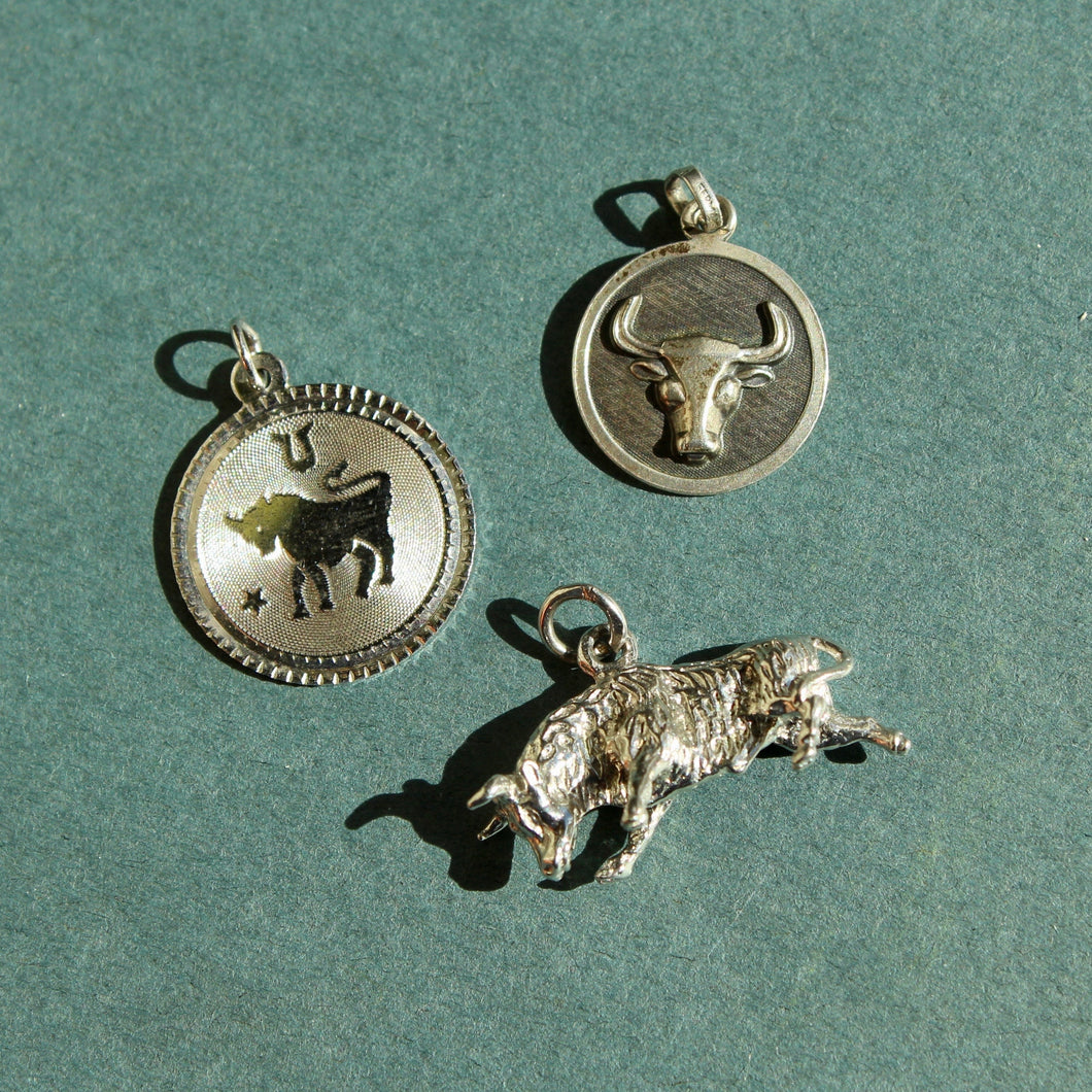 Vintage Sterling Silver Taurus Zodiac Charm - Silver Taurus Charm - Vintage Zodiac Charm
