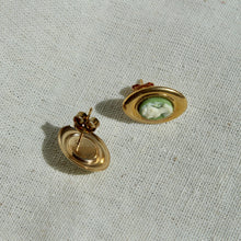 Load image into Gallery viewer, Vintage Cameo Stud Earrings - Handmade Gold Plated Vintage Green Cameo Earrings
