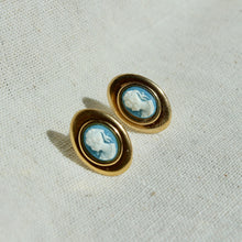 Load image into Gallery viewer, Vintage Cameo Stud Earrings - Handmade Gold Plated Vintage Blue Cameo Earrings
