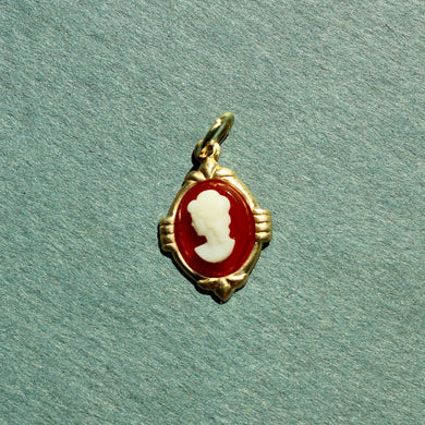 Vintage Red Cameo Charm - Vintage Brass Cameo Charm with Jumpring