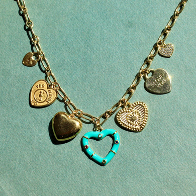 Heart Charm Necklace - Gold Charm Necklace with Heart Charms - Love Themed Charm Necklace