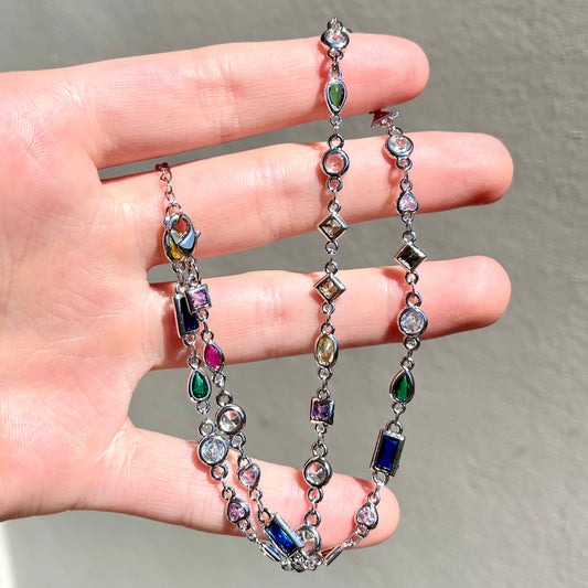 Multi Crystal Silver Fill Necklace