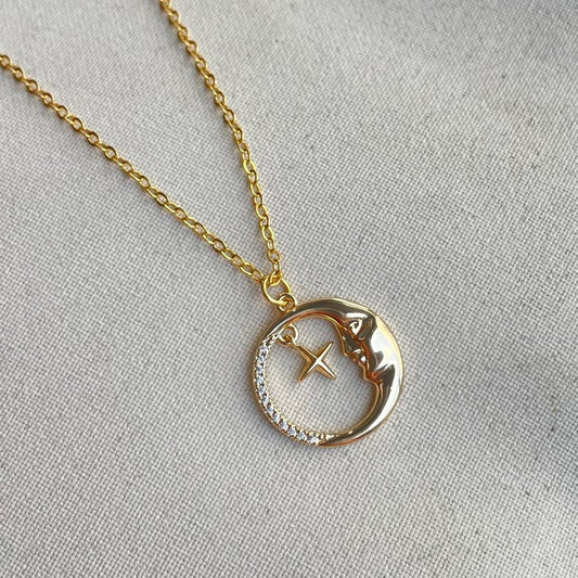 Moon and Star Necklace