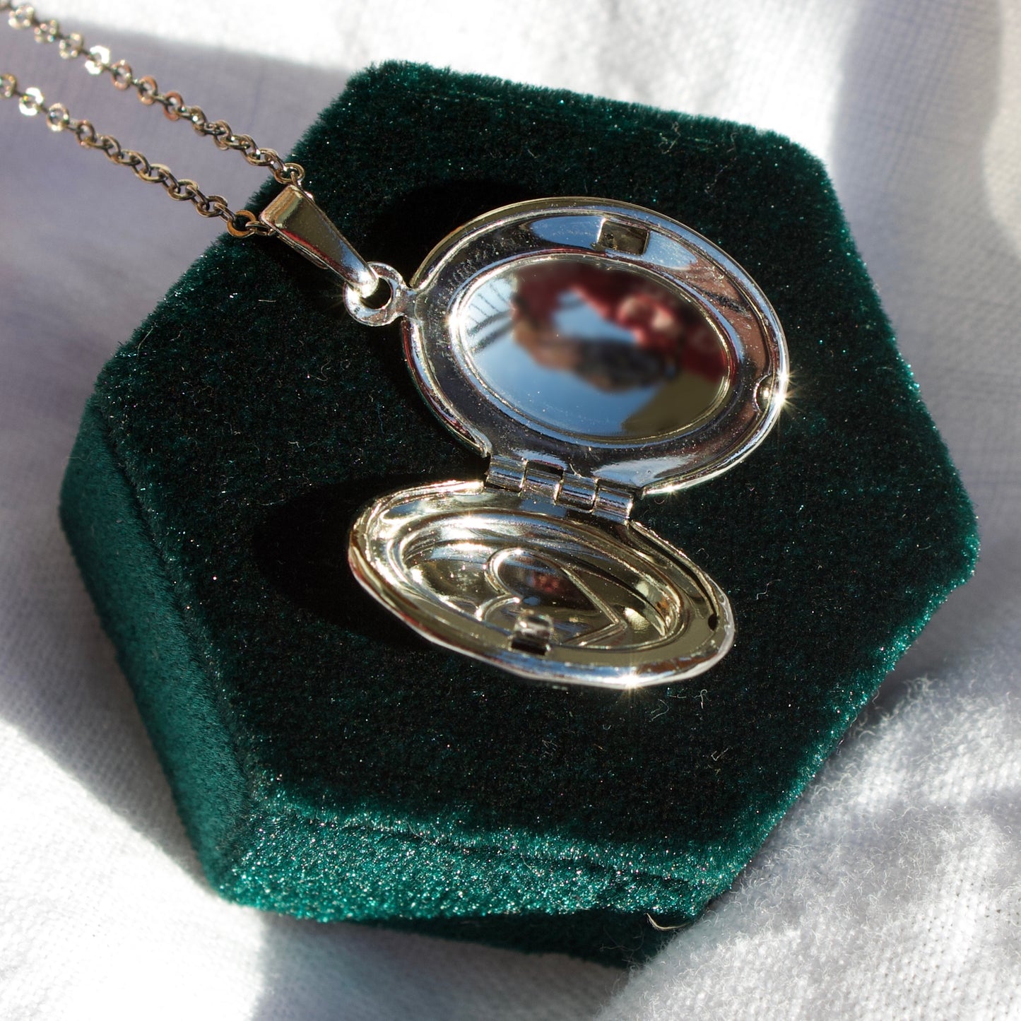 Silver Oval Heart Locket Pendant Necklace