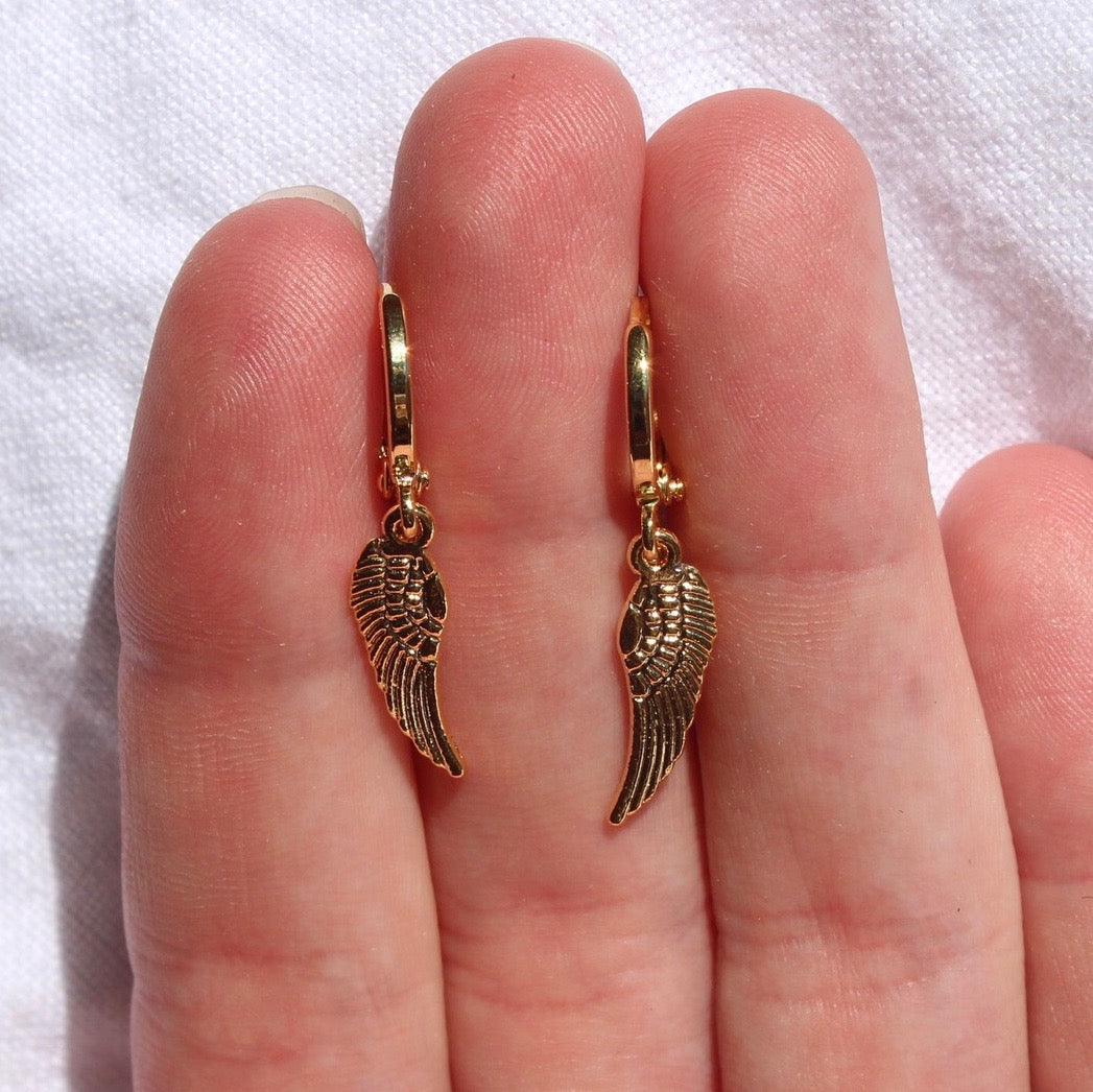 Gold Angel Wing Mini Hoop Earrings