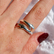 Load image into Gallery viewer, Silver Embracing Hands Dainty Ring
