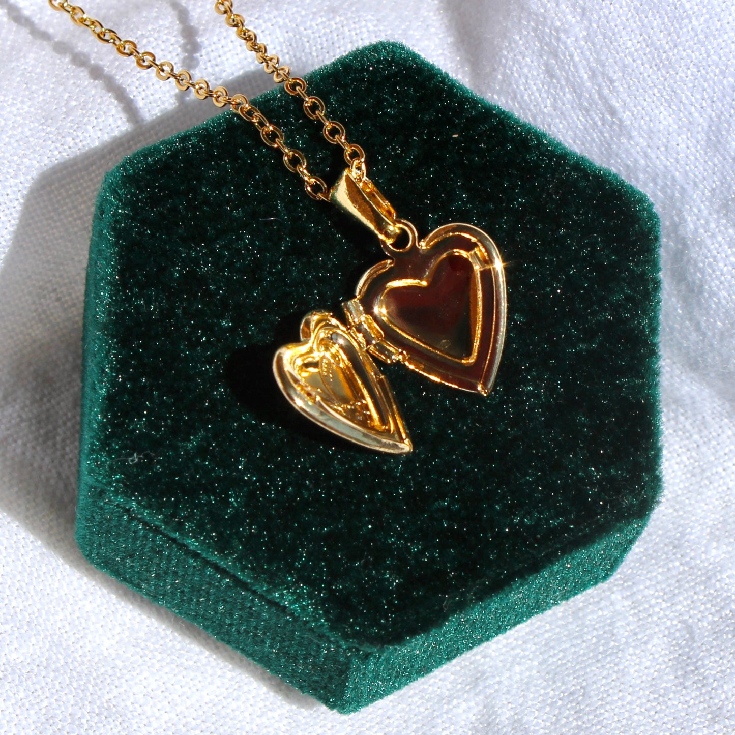 Gold Heart Locket Pendant Necklace