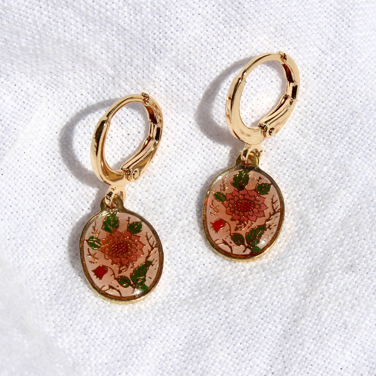 Vintage Floral Oval Hoops