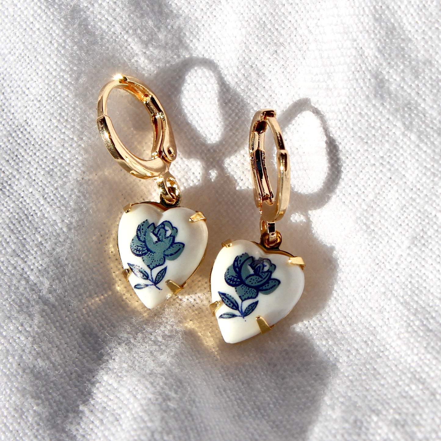 Vintage Blue Floral Hoop Earrings