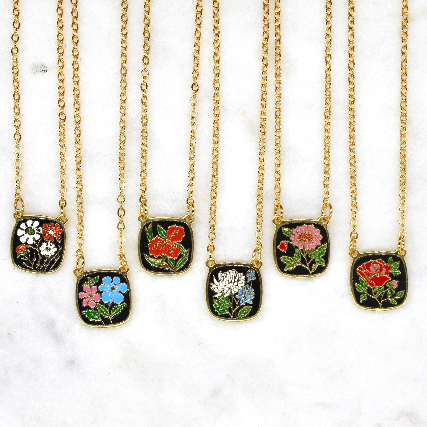 Vintage Enamel Cloisonné Floral Necklace