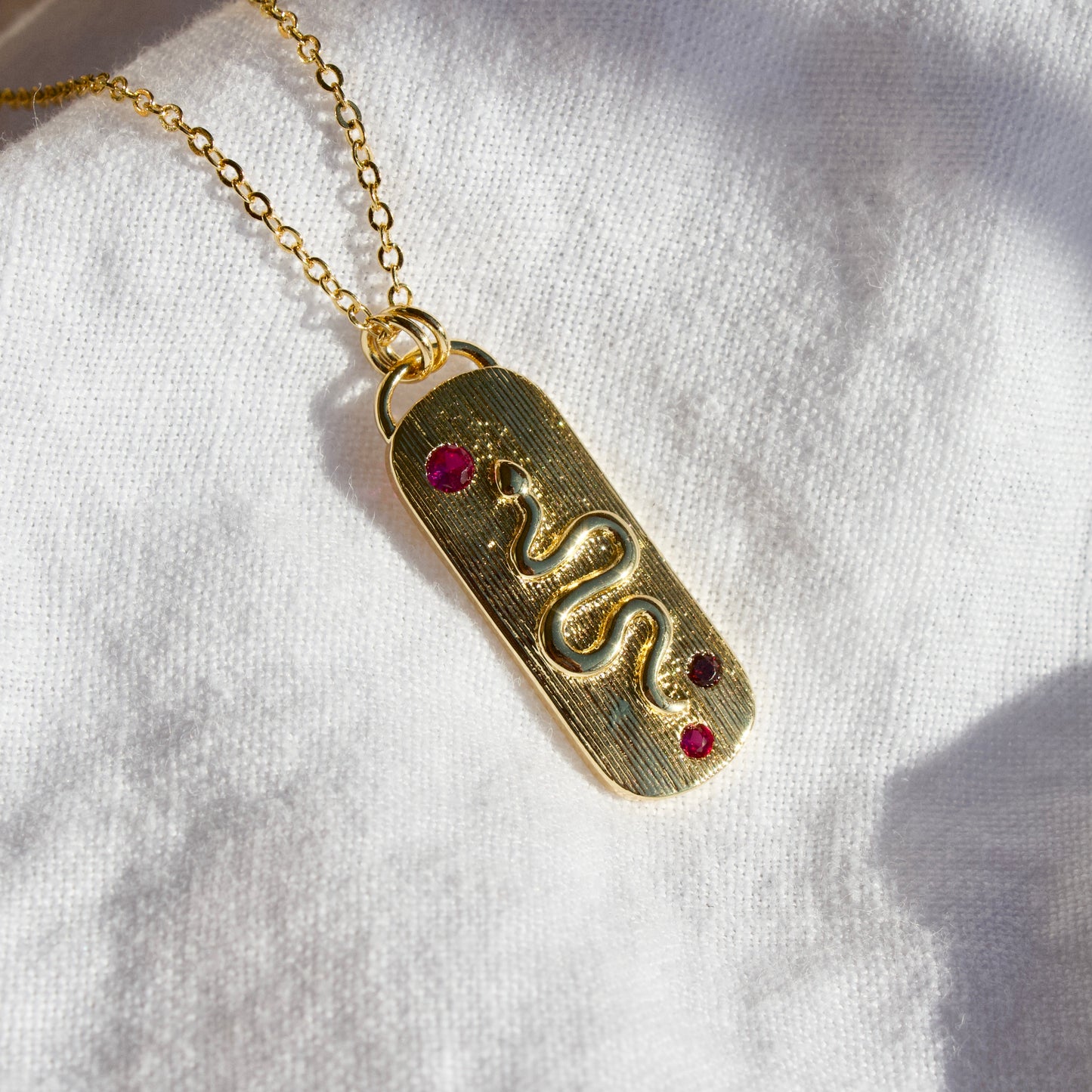 Ruby Snake Bar Pendant Necklace