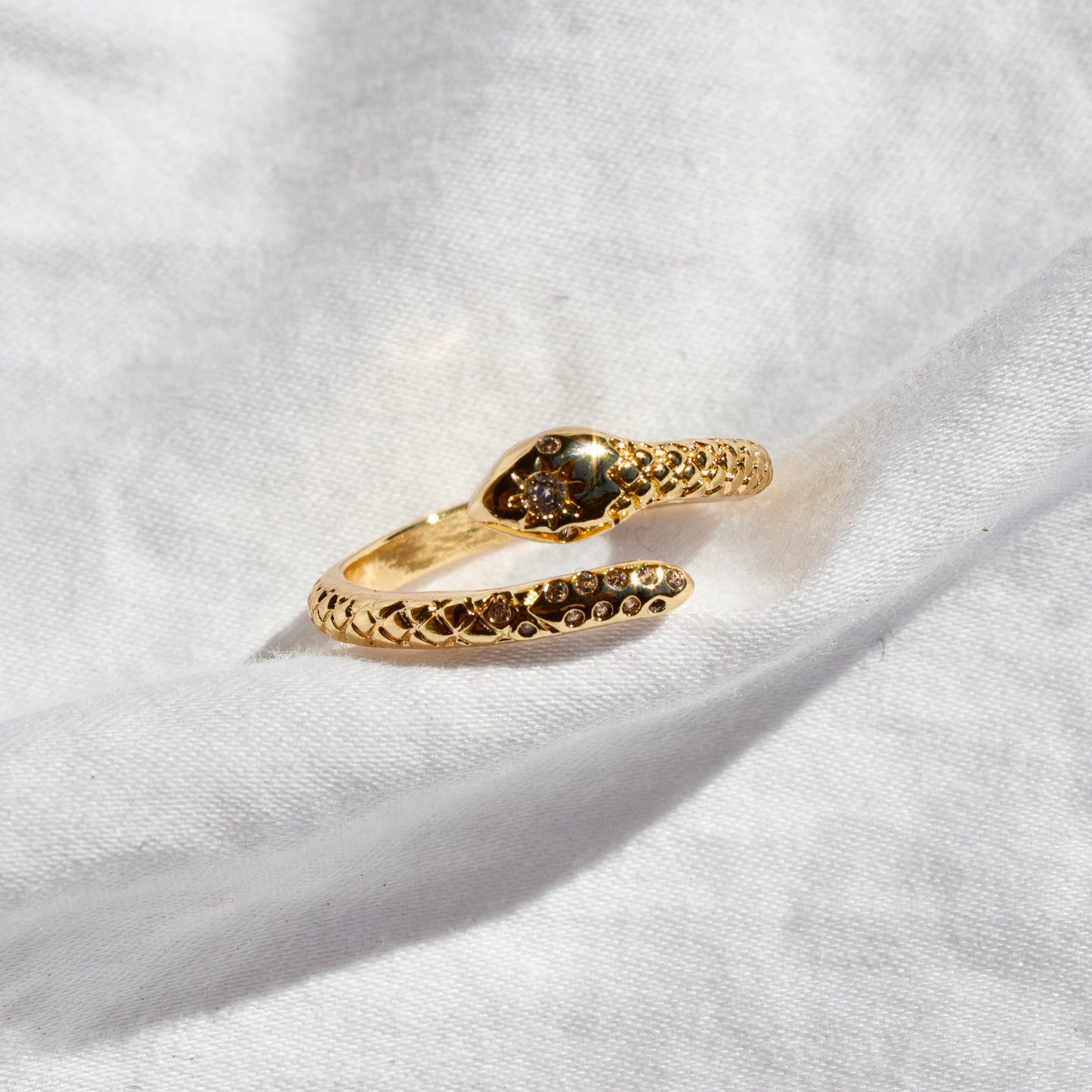 Gold Cubic Zirconia Snake Ring