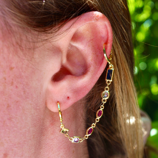 Multi Crystal Gold Filled Ear Climber