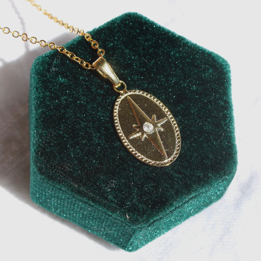 Oval Compass Pendant Necklace