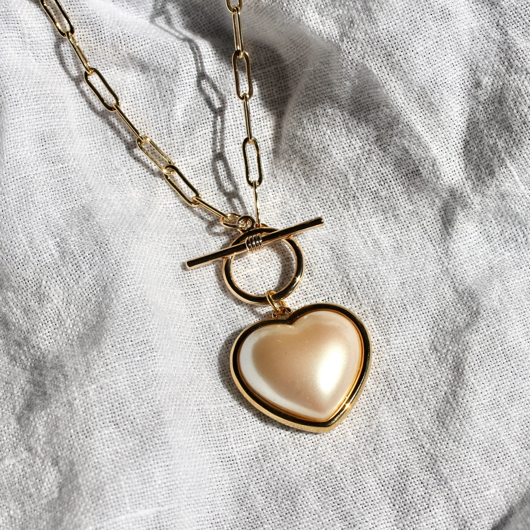 Vintage Pearl Heart Toggle Necklace