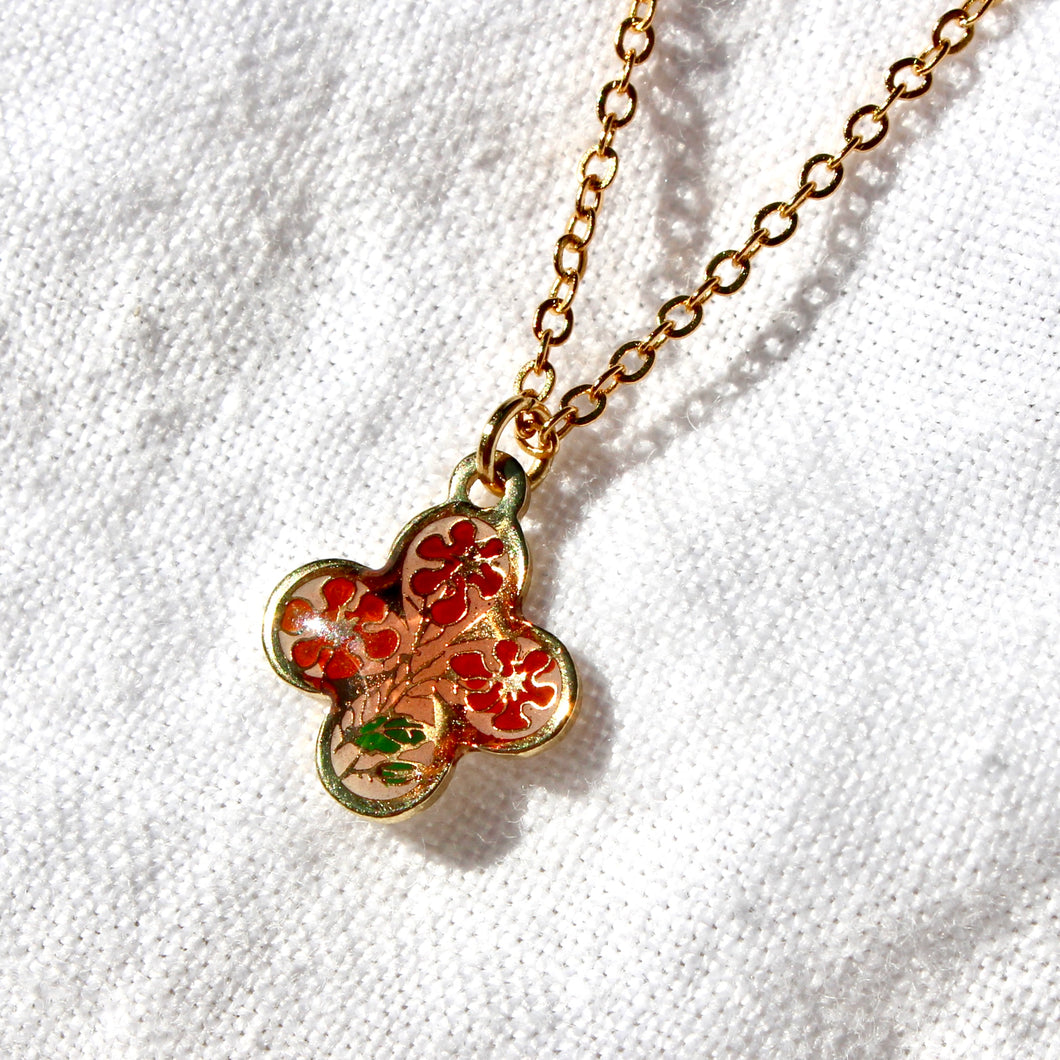 Vintage Floral Enamel Clover Necklace