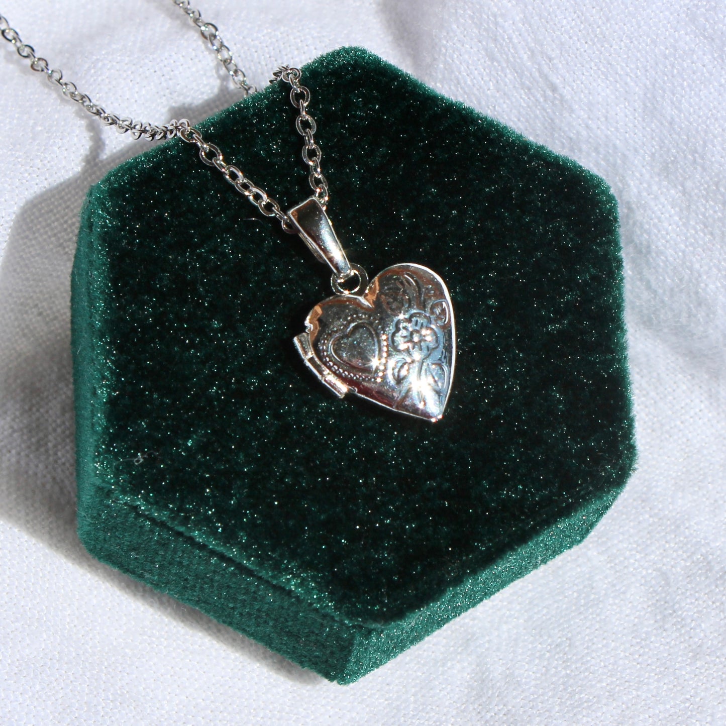 Silver Heart Locket Pendant Necklace