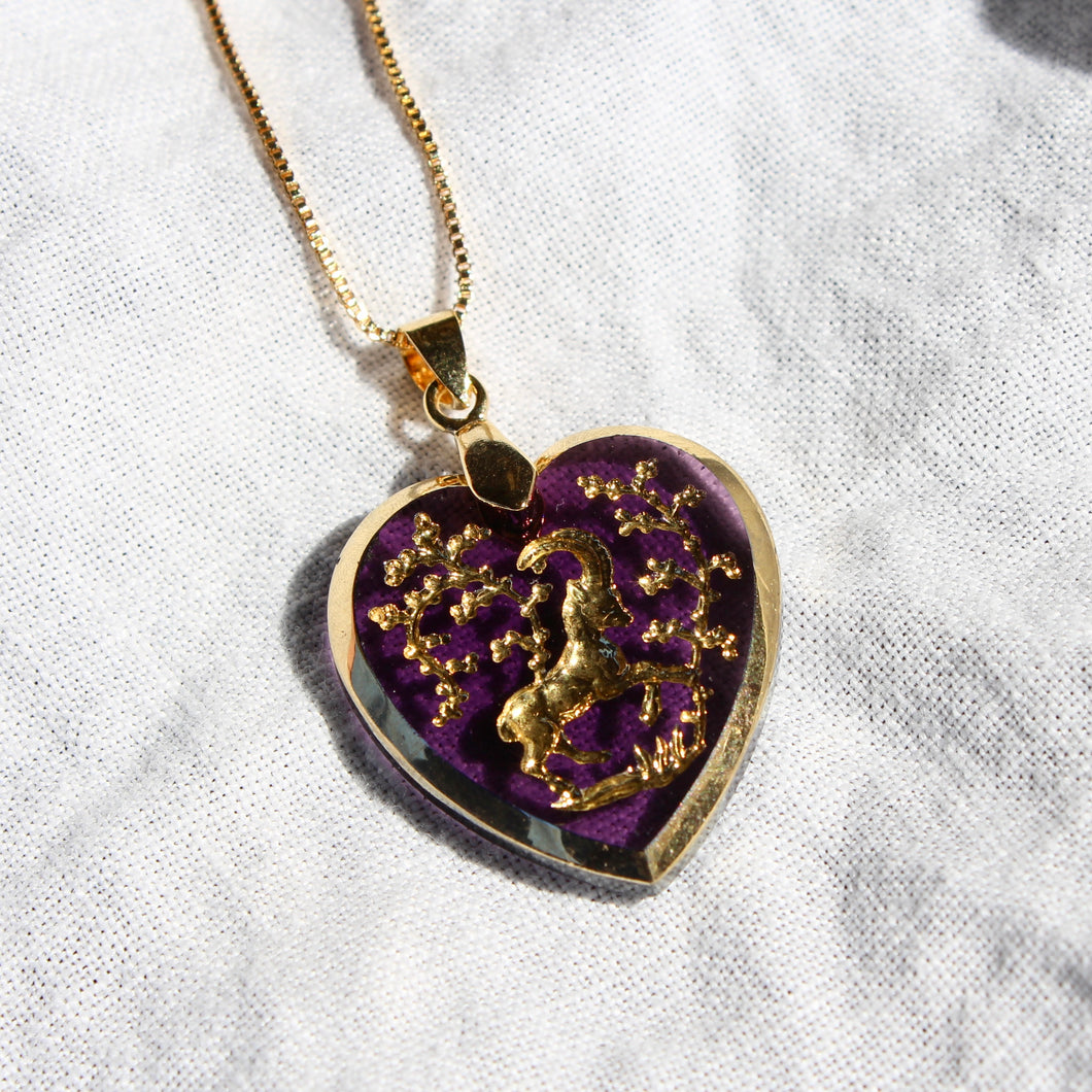 Vintage Zodiac Capricorn Heart Necklace