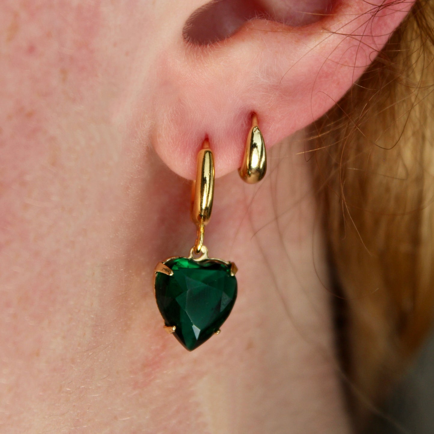 Vintage Emerald Heart Hoops