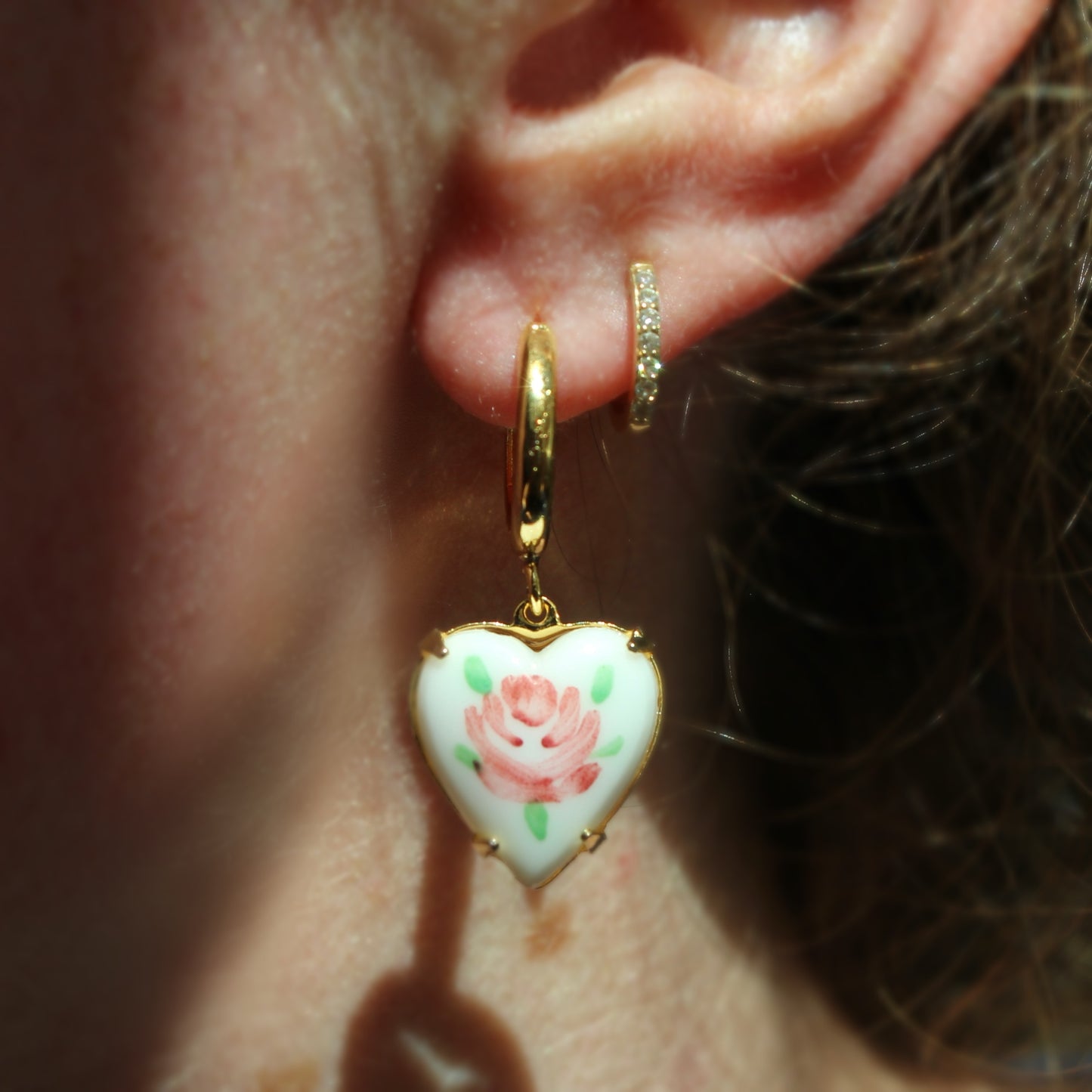 Vintage Rose Heart Earrings