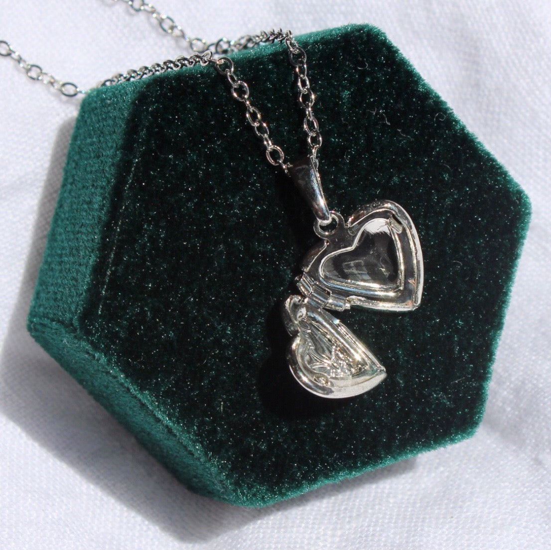 Silver Floral Heart Locket Pendant Necklace