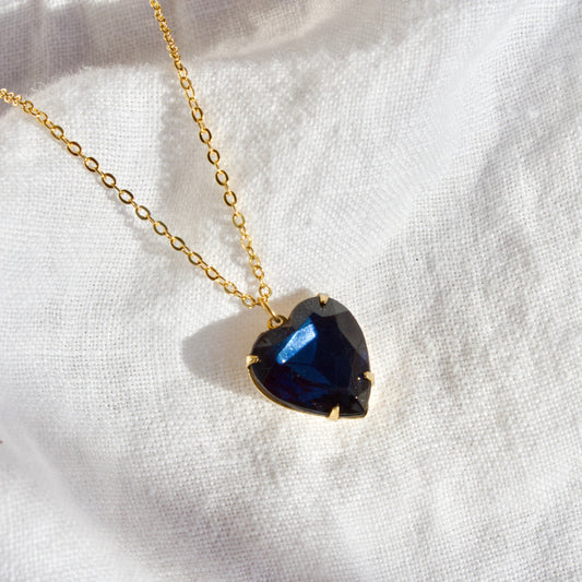 Vintage Blue Crystal Heart Pendant Necklace