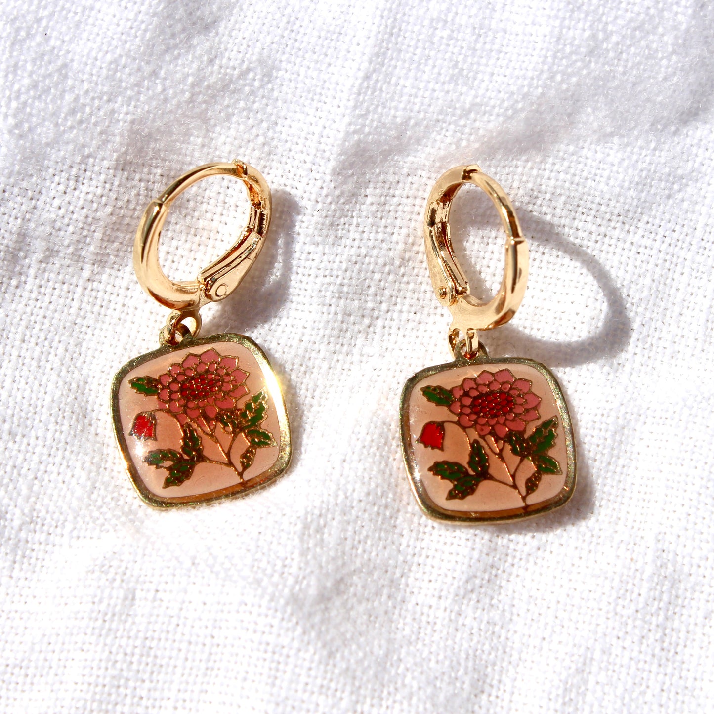 Vintage Floral Square Hoops