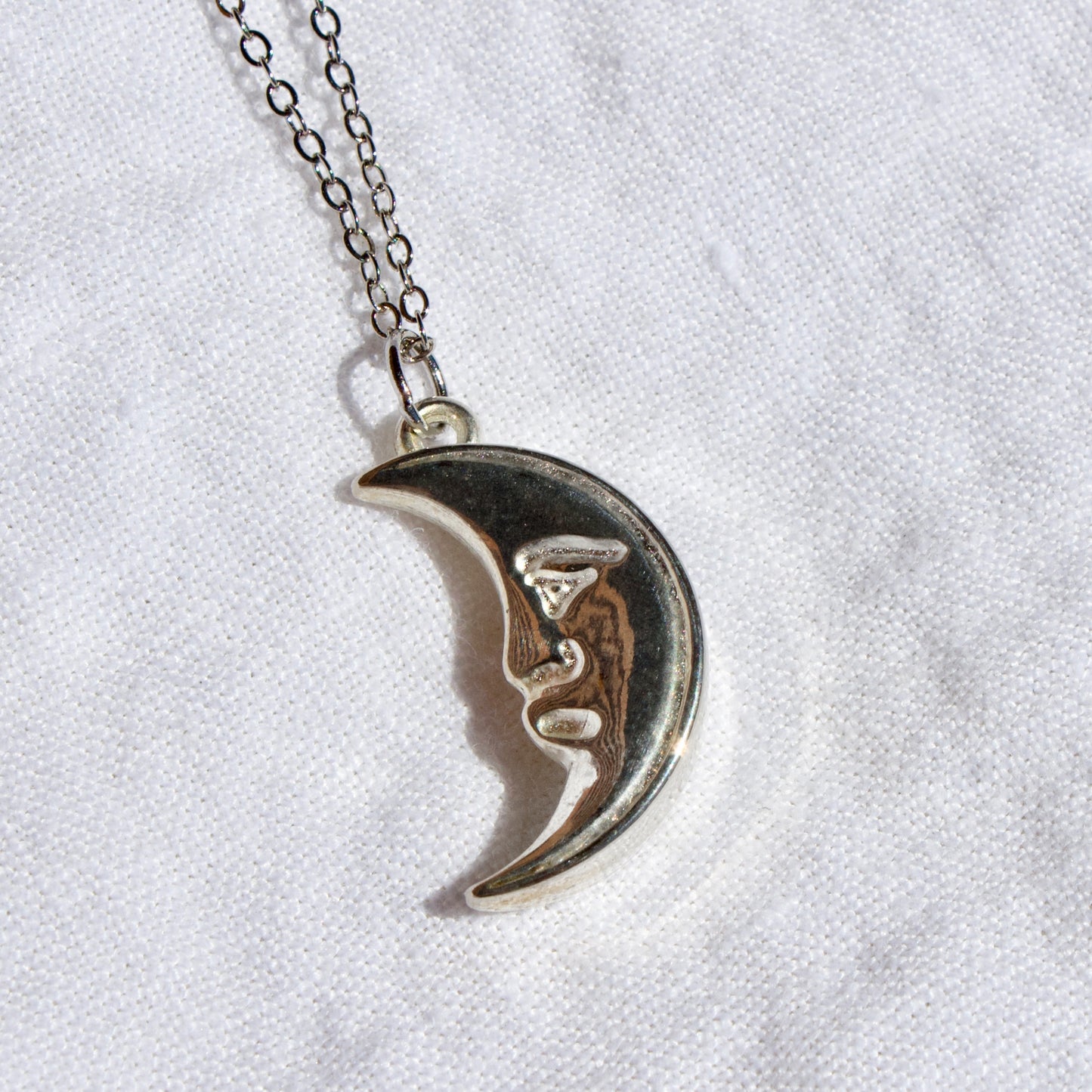 Vintage Puffy Moon Pendant Necklace