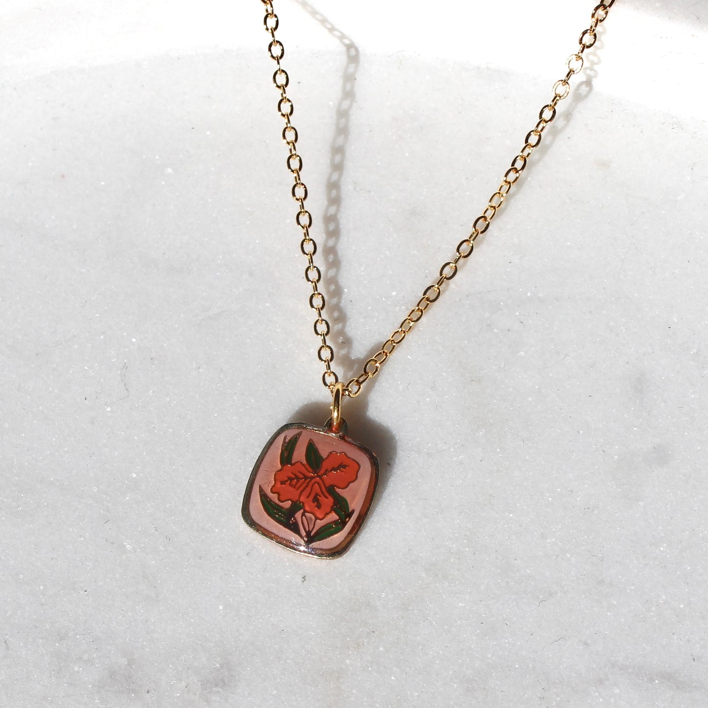 Vintage Enamel Hibiscus Flower Necklace