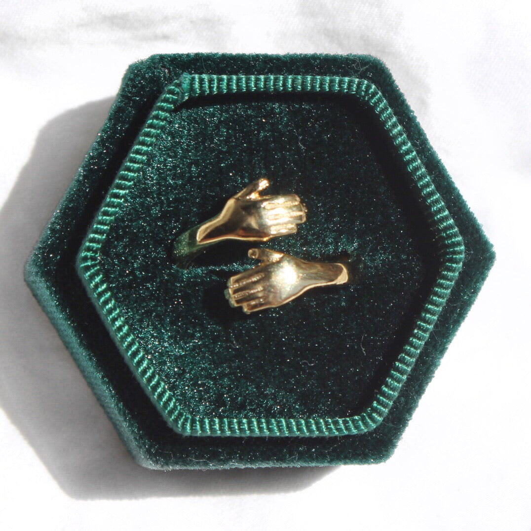 Gold Embracing Hands Ring