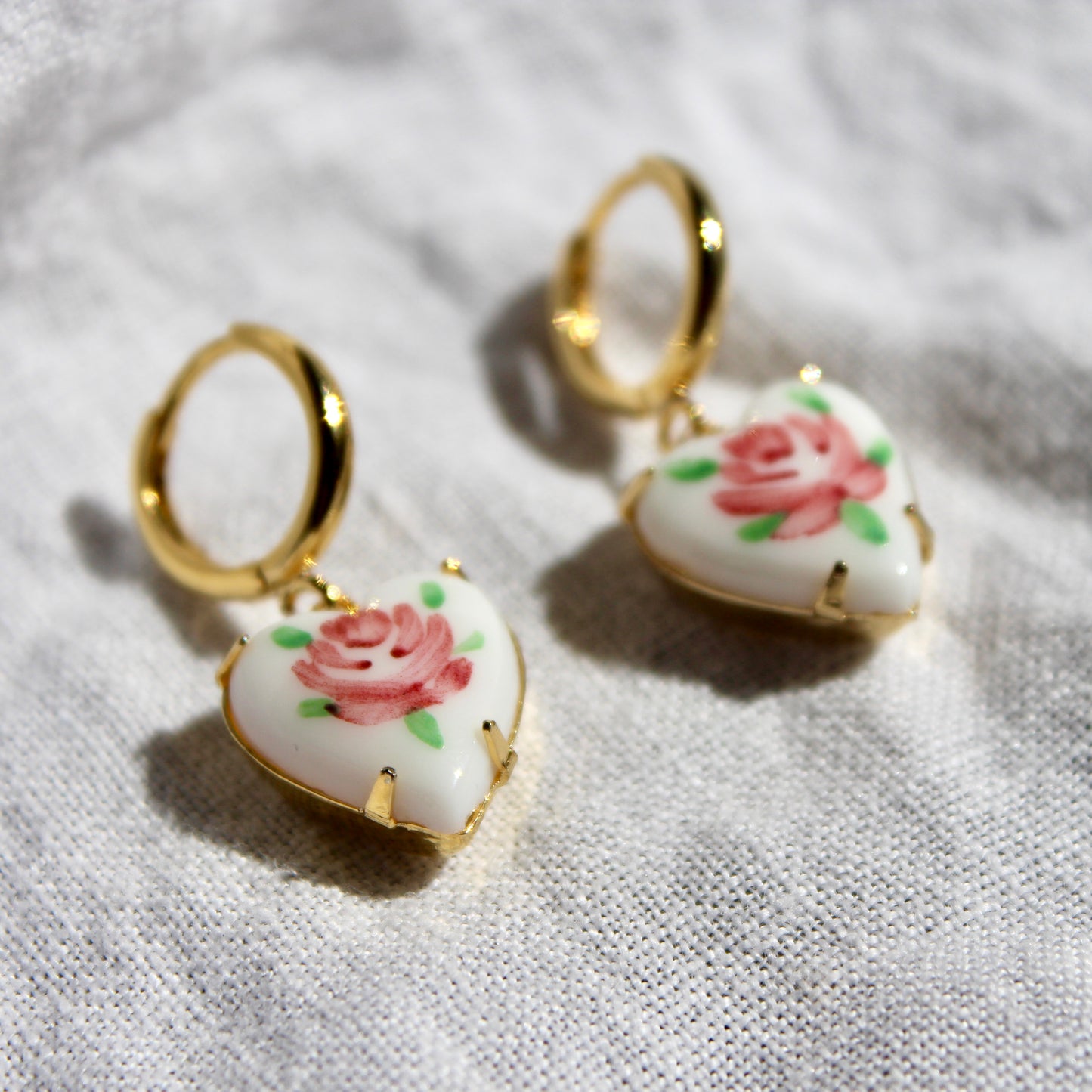 Vintage Rose Heart Earrings