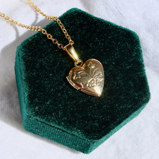 Gold Heart Locket Pendant Necklace