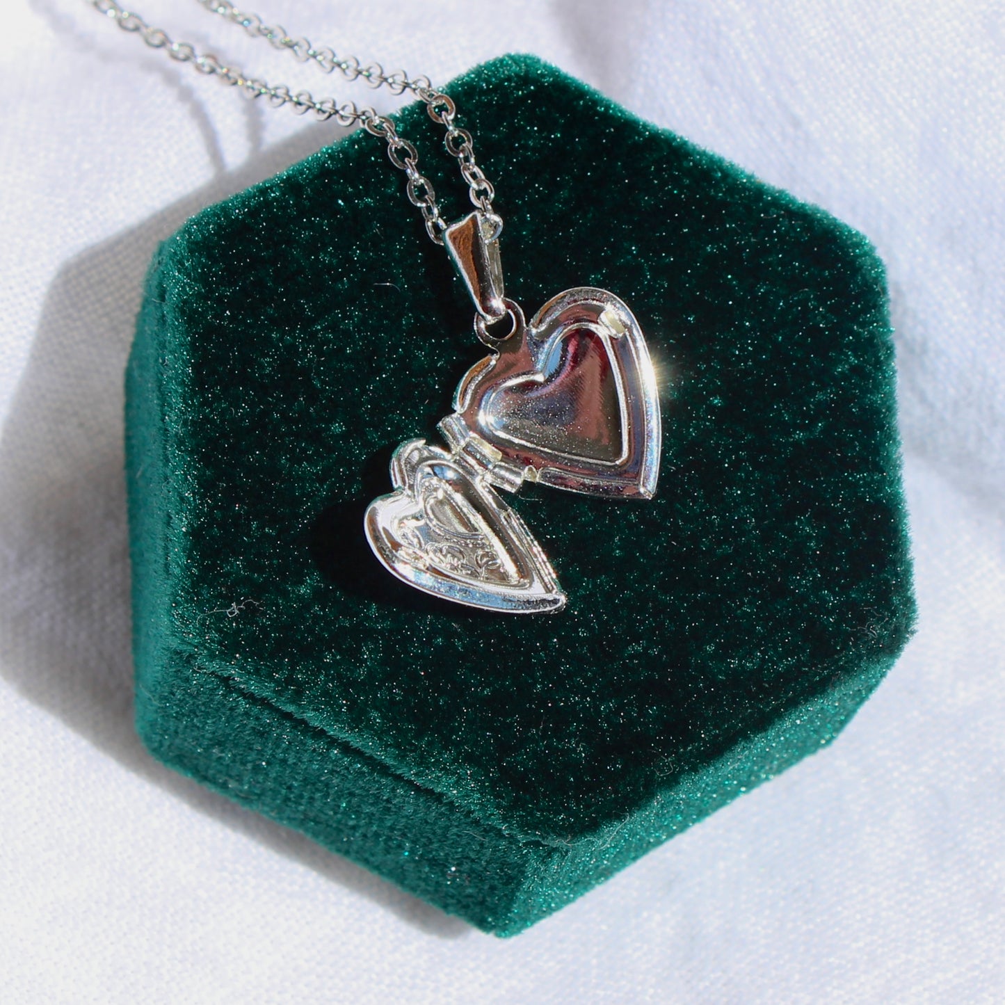 Silver Heart Locket Pendant Necklace