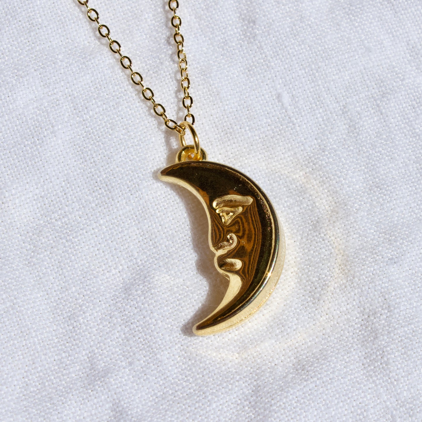 Vintage Puffy Moon Pendant Necklace